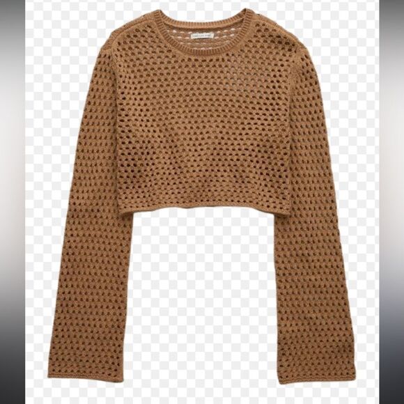 NWT American Eagle brown crochet cropped long sleeve size extra small boho - Picture 1 of 7
